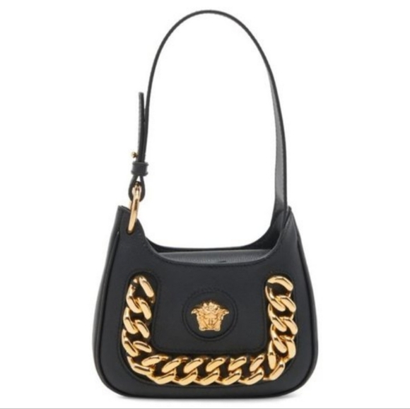 Versace Handbags - Versace La Medusa Chain Leather Hobo Bag Black